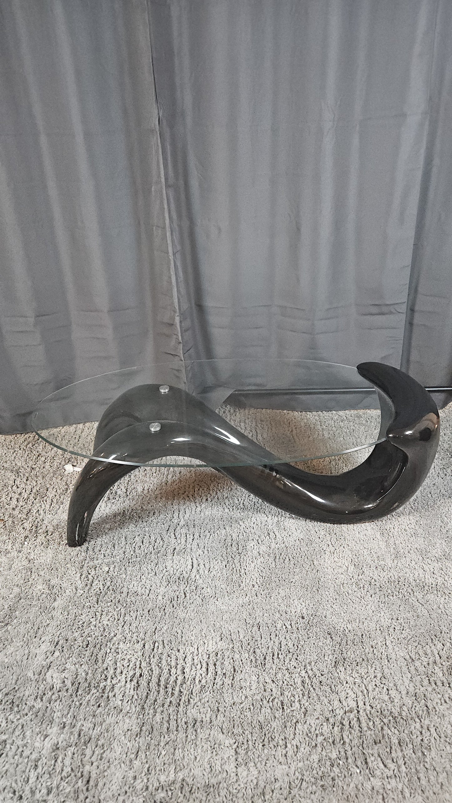 Glass Top Coffee Table with Black Curvy Base