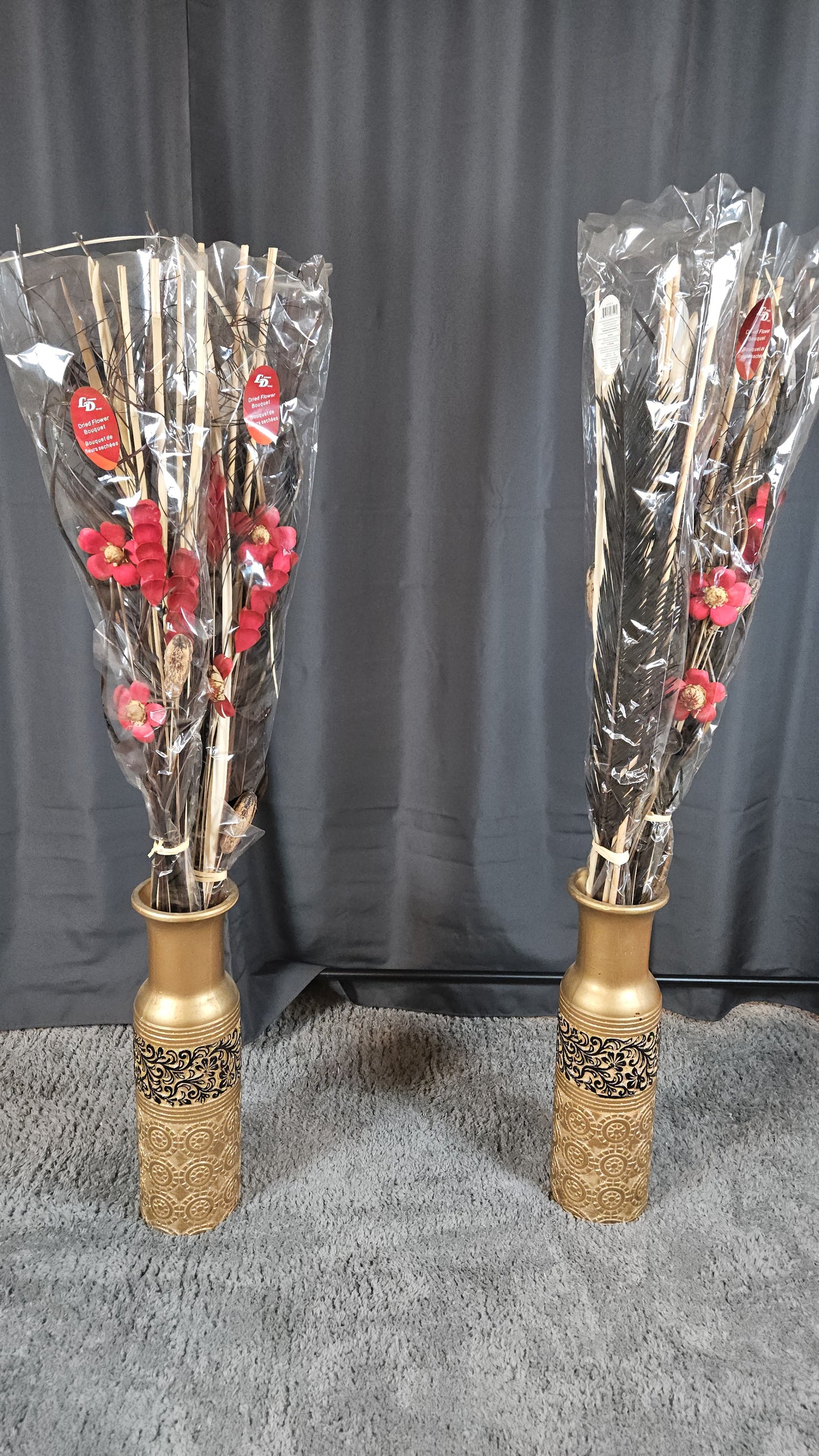 Gold Vases with Faux Flowers