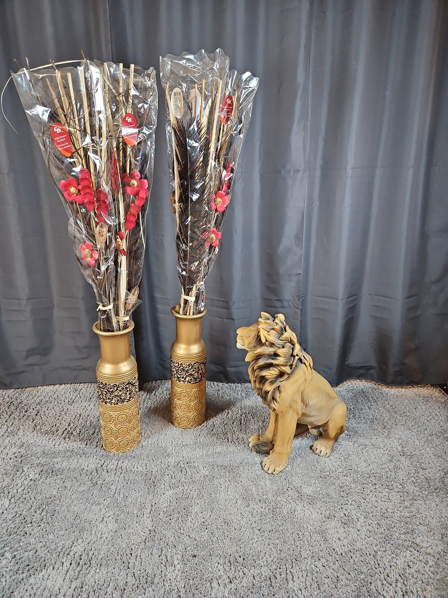 Gold Vases with Faux Flowers