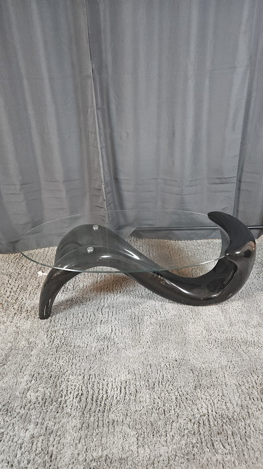 Glass Top Coffee Table with Black Curvy Base