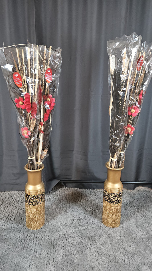 Gold Vases with Faux Flowers