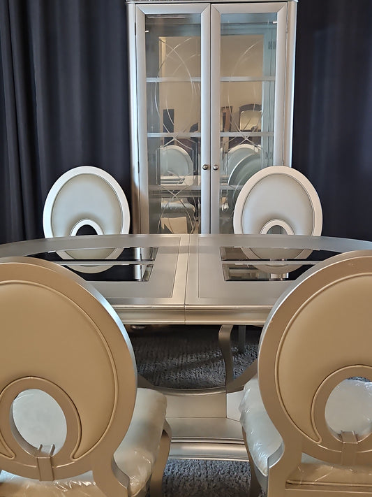 Posh Dining Set with 6 Chairs and Curio