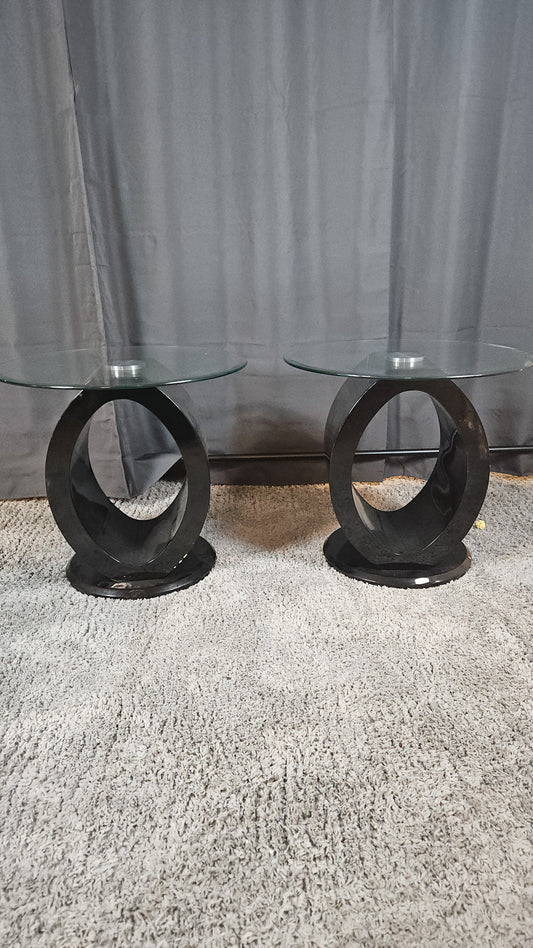 Glass Top End Tables with Circular Black bases